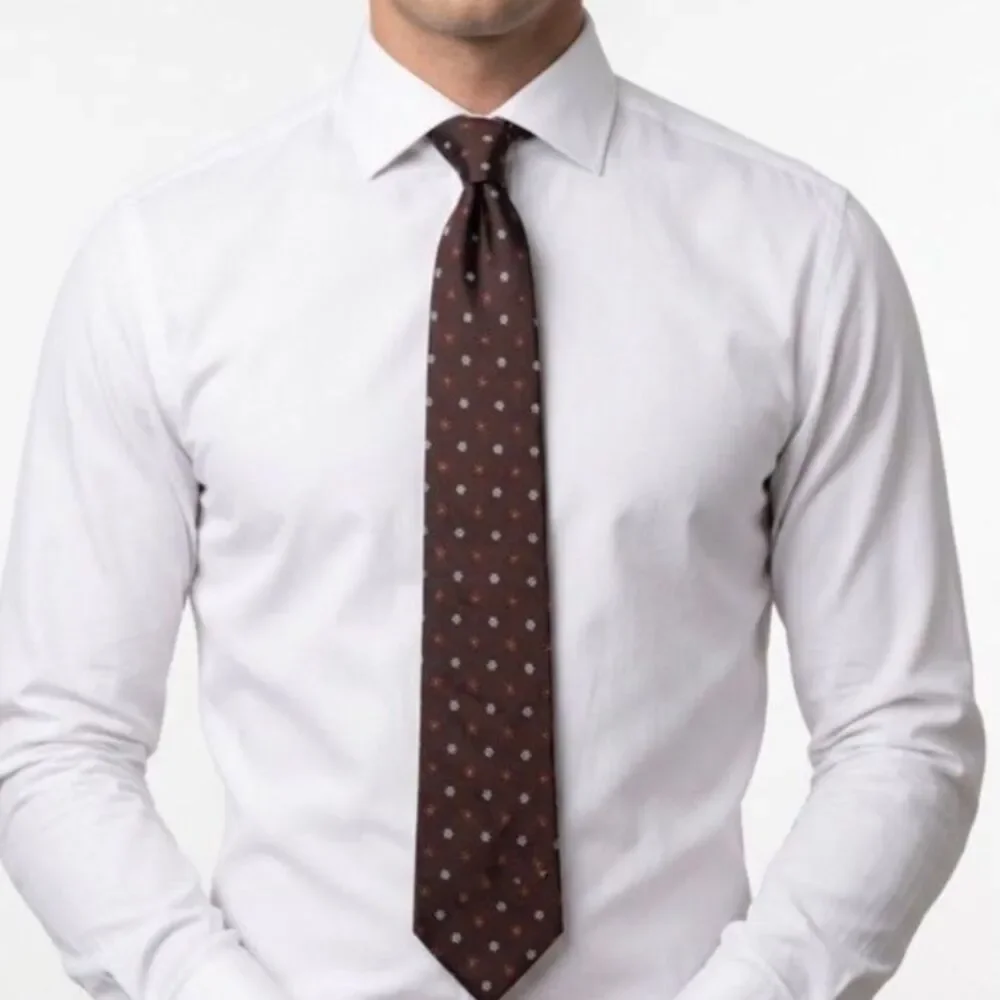 J. Crew Men's NWOT Brown with Light Brown White Floral 100% Silk Tie